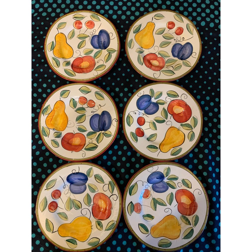 Tabletops gallery Ella 8” side plates set of 6 hand painted fruit colorful fruit
